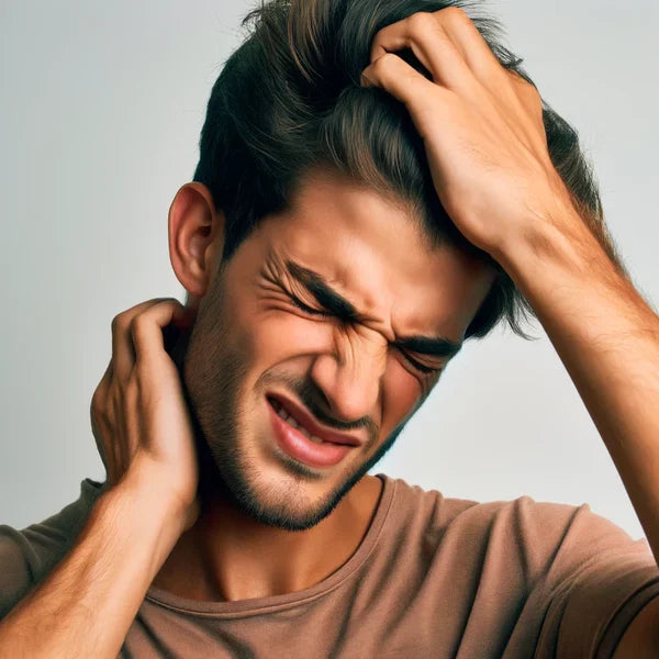 Man dealing with hair growth products scalp itching