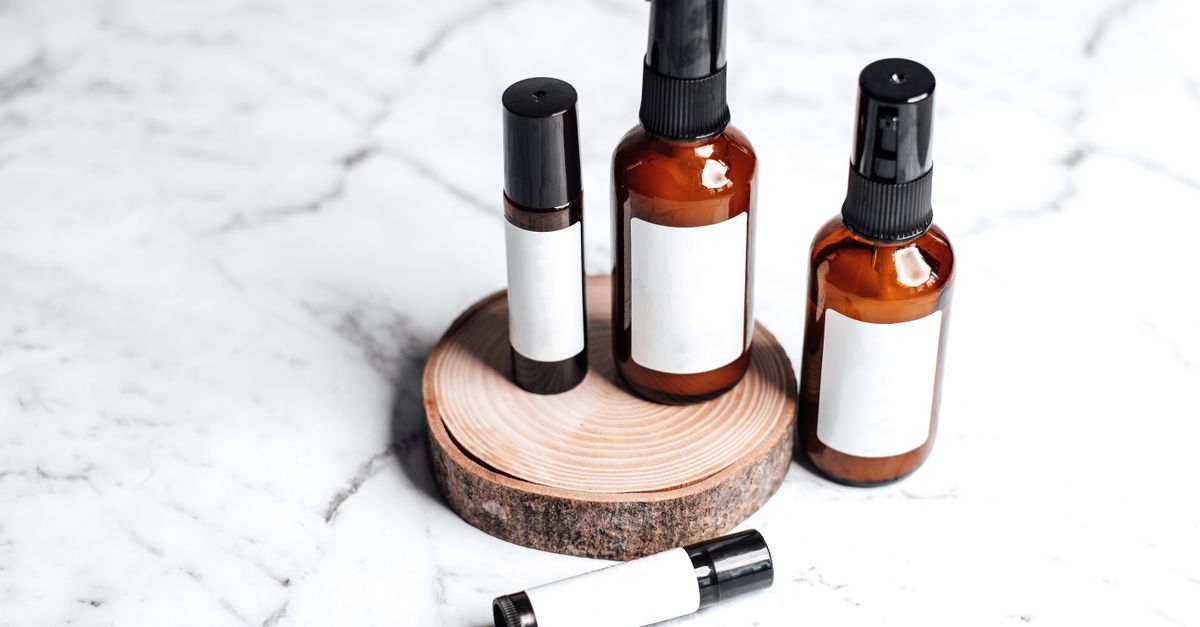 Amber bottles of finished oil, the end product when you make hair growth oil to sell