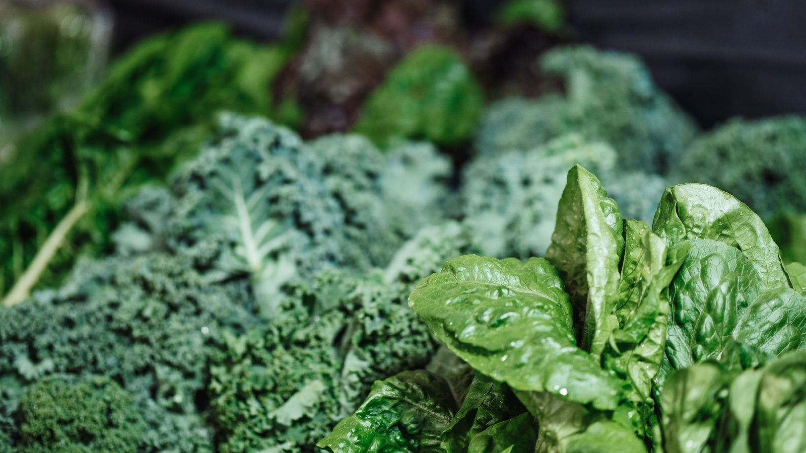 Fresh dark leafy greens, melanin rich foods for hair health and natural colour