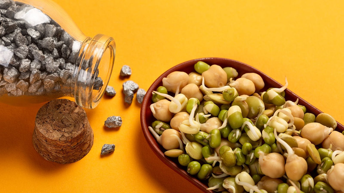 Sprouted chickpeas and beans in bowls, everyday foods relevant to nutritional deficiency hair loss
