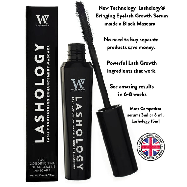 Lashology® 15ml Advanced Eyelash Enhancing Serum Infused Black Mascara - Watermans