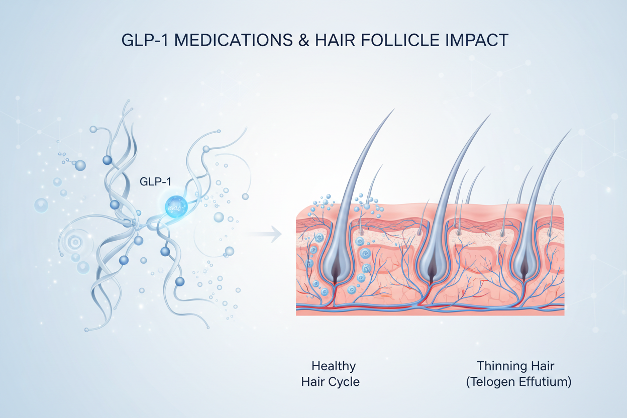 GLP-1 Hair Loss: How Wegovy, Ozempic & Mounjaro Cause Thinning (And How to Stop It)
