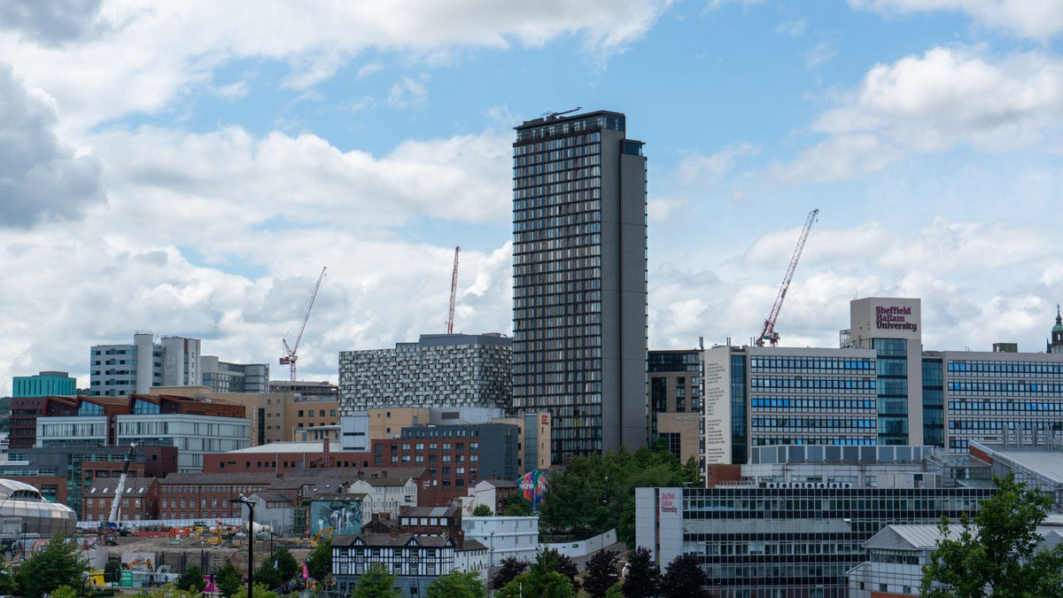 Sheffield city skyline in daylight, where people search for trichologists Sheffield wide