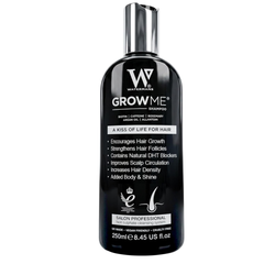 Grow Me hair growth shampoo bottle used as the constant in a twelve week review