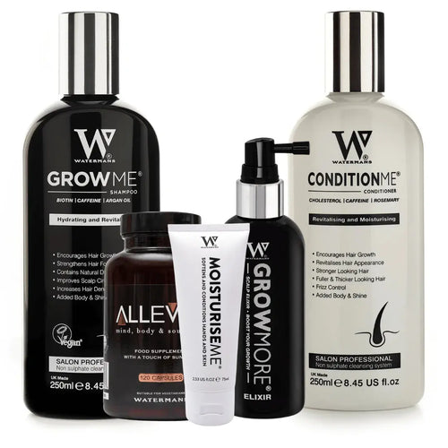 Watermans Menopause Relief Kit – Grow Me shampoo, Condition Me conditioner, Grow More Elixir, Allevi8 supplement and Moisturise Me